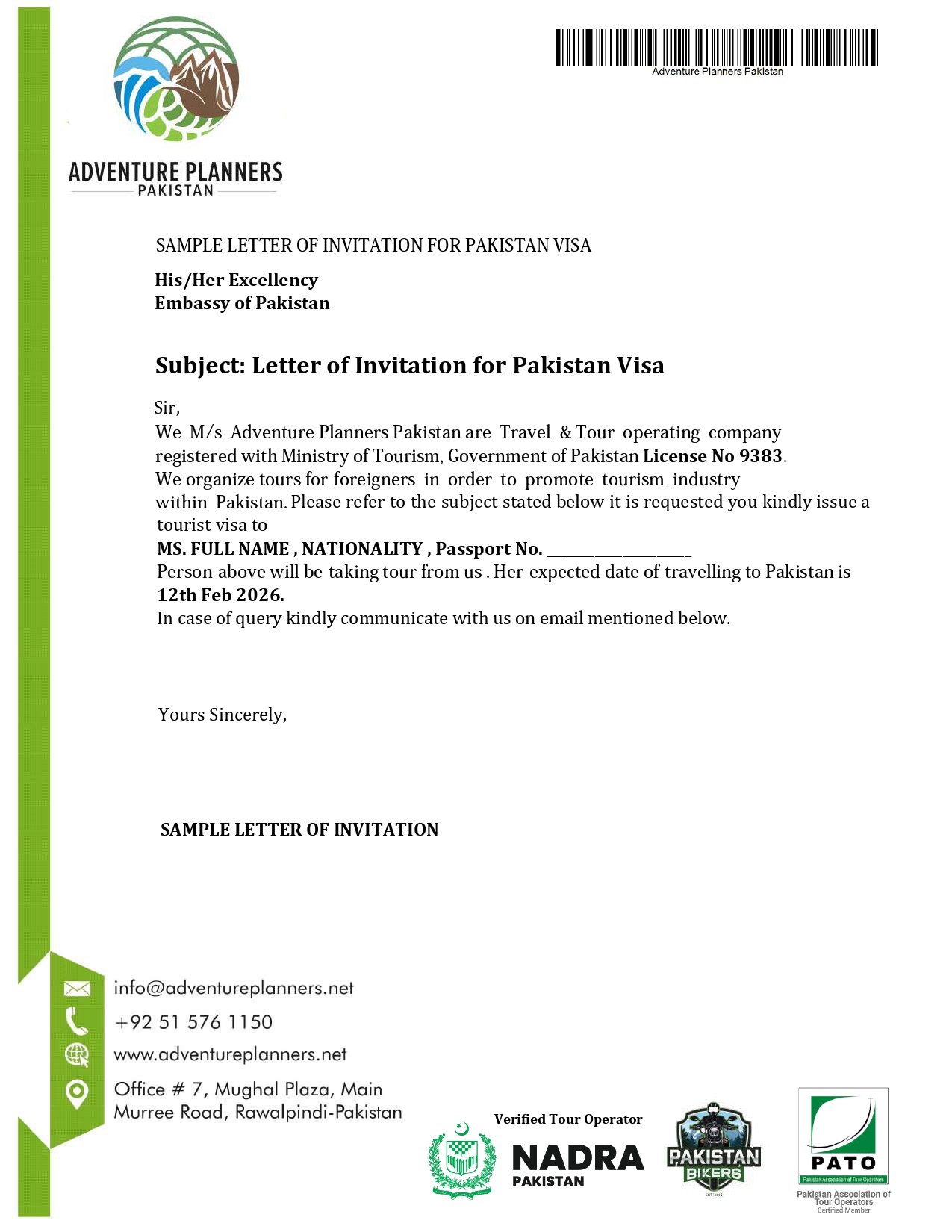 Sample Letter of Invitation